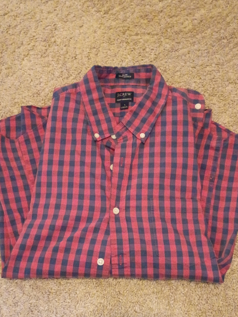 Men's J. Crew Pink and Navy Gingham Button-Down Shirt